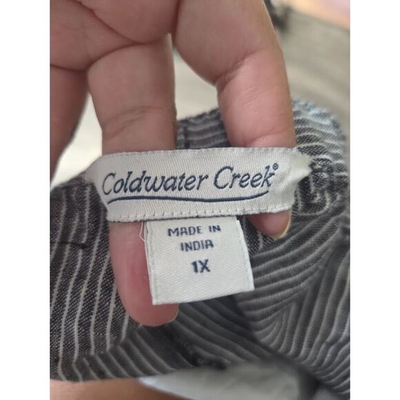 Coldwater Creek Grey Black Pinstripe European Flax Linen Pull On Ankle Pants 1X - Picture 5 of 9